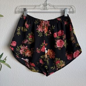 Black Floral Elastic Waist Soft Shorts Women’s Size Small